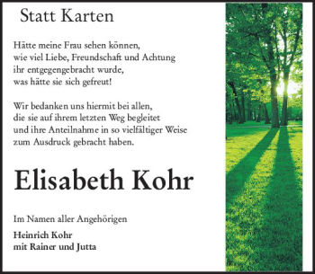 Traueranzeige von Elisabeth Kohr von vrm-trauer