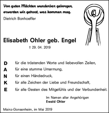 Traueranzeige von Elisabeth Ohler von vrm-trauer
