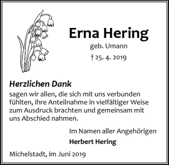 Traueranzeige von Erna Hering von vrm-trauer