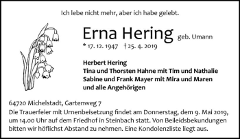 Traueranzeige von Erna Hering von vrm-trauer