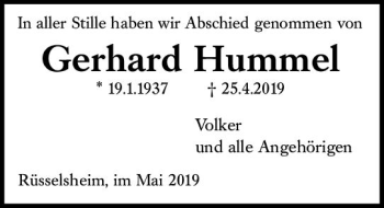 Traueranzeige von Gerhard Hummel von vrm-trauer