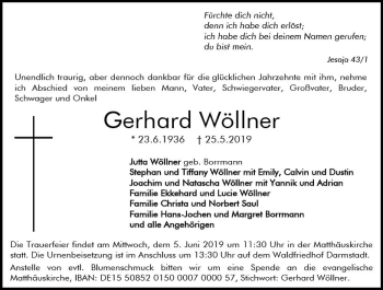 Traueranzeige von Gerhard Wöllner von vrm-trauer