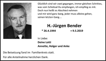 Traueranzeige von H.-Jürgen Bender von vrm-trauer