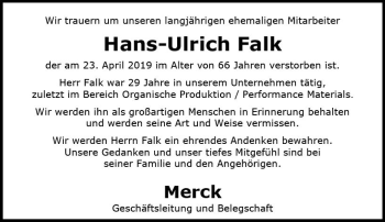 Traueranzeige von Hans-Ulrich Falk von vrm-trauer
