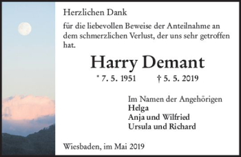 Traueranzeige von Harry Demant von vrm-trauer