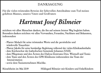 Traueranzeige von Hartmut Josef Bilmeier von vrm-trauer
