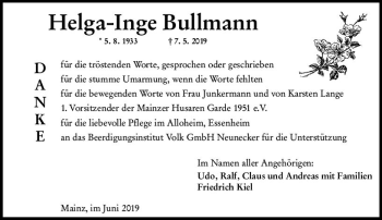 Traueranzeige von Helga-Inge Bullmann von vrm-trauer