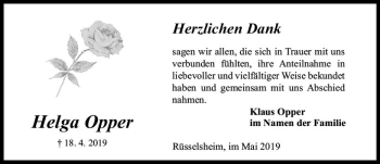 Traueranzeige von Helga Opper von vrm-trauer