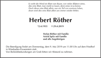 Traueranzeige von Herbert Röther von vrm-trauer