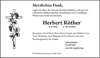 Traueranzeige von Herbert Röther von vrm-trauer