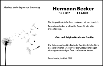 Traueranzeige von Hermann Becker von vrm-trauer