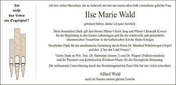 Traueranzeige von Ilse Marie Wald von vrm-trauer