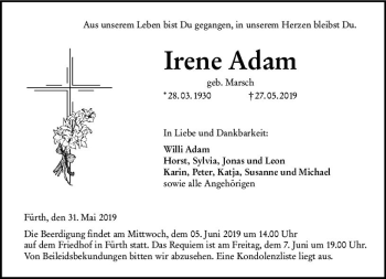 Traueranzeige von Irene Adam von vrm-trauer