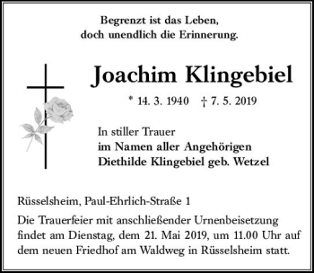 Traueranzeige von Joachim Klingebiel von vrm-trauer