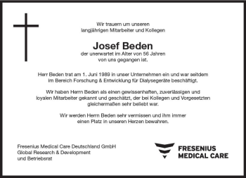 Traueranzeige von Josef Beden von vrm-trauer