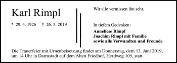 Traueranzeige von Karl Rimpl von vrm-trauer