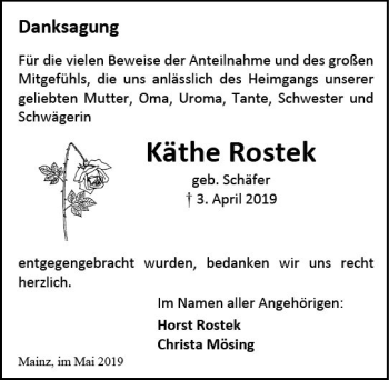 Traueranzeige von Käthe Rostek von vrm-trauer