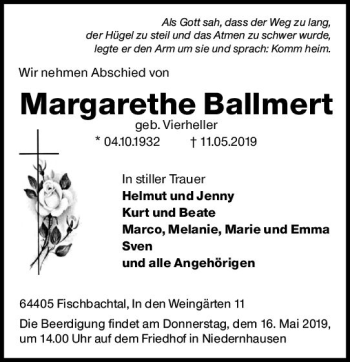 Traueranzeige von Margarethe Ballmert von vrm-trauer