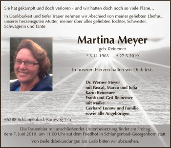 Traueranzeige von Martina Meyer von vrm-trauer