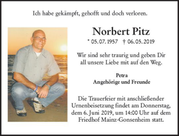 Traueranzeige von Norbert Pitz von vrm-trauer
