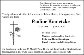 Traueranzeige von Pauline Konietzke von vrm-trauer