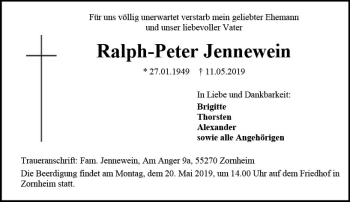 Traueranzeige von Ralph-Peter Jennewein von vrm-trauer