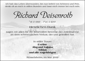 Traueranzeige von Richard Deisenroth von vrm-trauer