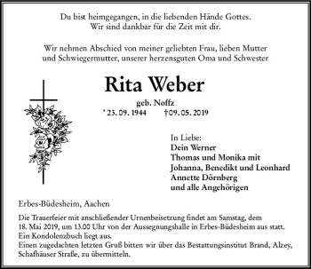 Traueranzeige von Rita Weber von vrm-trauer