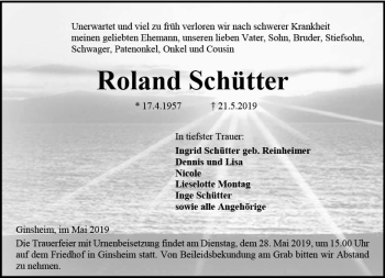 Traueranzeige von Roland Schütter von vrm-trauer