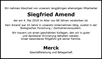 Traueranzeige von Siegfried Amend von vrm-trauer