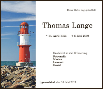 Traueranzeige von Thomas Lange von vrm-trauer