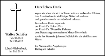 Traueranzeige von Walter Schäfer von vrm-trauer