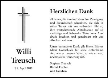 Traueranzeige von Willi Treusch von vrm-trauer