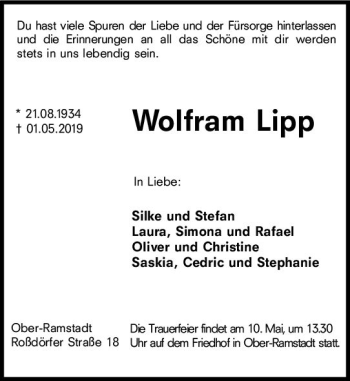 Traueranzeige von Wolfram Lipp von vrm-trauer