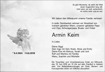 Traueranzeige von Armin Keim von vrm-trauer