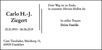 Traueranzeige von Carlo H.-J. Ziegert von vrm-trauer