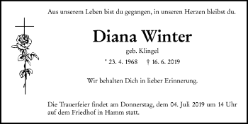 Traueranzeige von Diana Winter von vrm-trauer