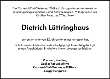 Traueranzeige von Dietrich Lüttringhaus von vrm-trauer