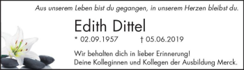 Traueranzeige von Edith Dittel von vrm-trauer
