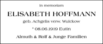 Traueranzeige von Elisabeth Hoffmann von vrm-trauer