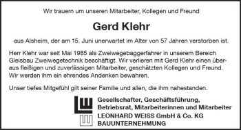 Traueranzeige von Gerd Klehr von vrm-trauer