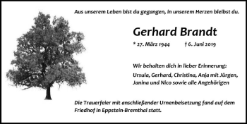 Traueranzeige von Gerhard Brandt von vrm-trauer
