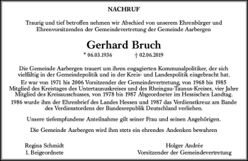 Traueranzeige von Gerhard Bruch von vrm-trauer