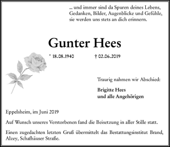 Traueranzeige von Gunter Hees von vrm-trauer