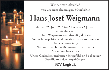 Traueranzeige von Hans Josef Weigmann von vrm-trauer