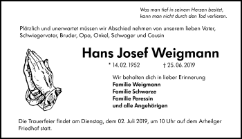 Traueranzeige von Hans Josef Weigmann von vrm-trauer