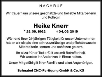 Traueranzeige von Heike Knerr von vrm-trauer