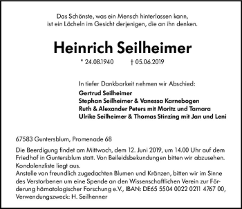 Traueranzeige von Heinrich Seilheimer von vrm-trauer