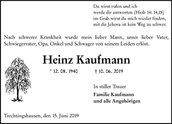 Traueranzeige von Heinz Kaufmann von vrm-trauer