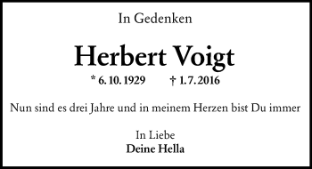 Traueranzeige von Herbert Voigt von vrm-trauer